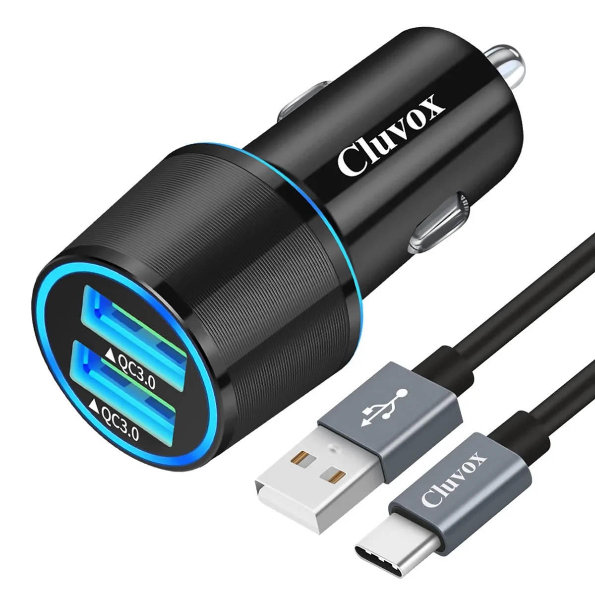 No Sew No Sew 36W Dual QC 3.0 Car Charger with 3.3ft USB-A to USB-C Cable — product photo