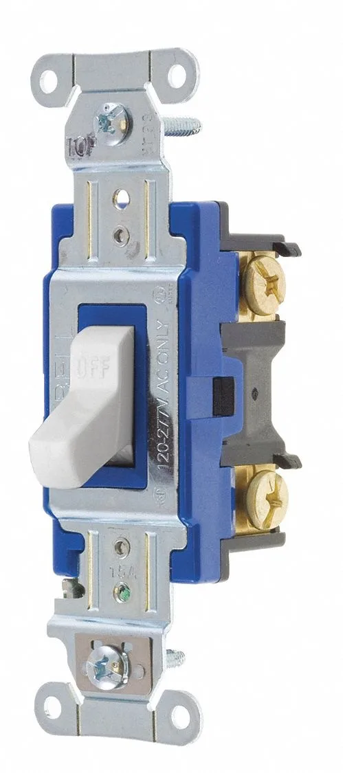 White toggle wall switch, single pole, 15 A 120/277 V AC, 1.7 in height