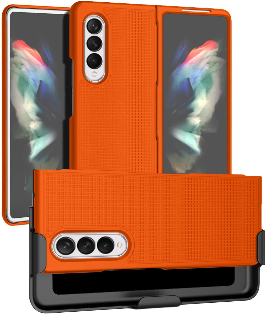 Nakedcellphone Nakedcellphone Grid Case + Belt Clip Holster Combo Orange for Samsung Galaxy Z Fold 3 5G — product photo