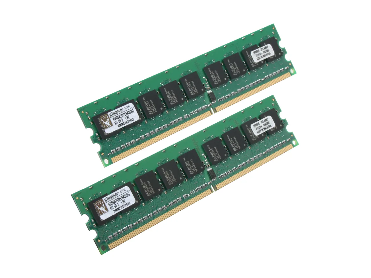 Kingston Technology Corp. Kingston Technology Corp. KVR667D2E5K2/2G 2GB (2 x 1GB) DDR2 667 ECC Unbuffered Server RAM — product photo