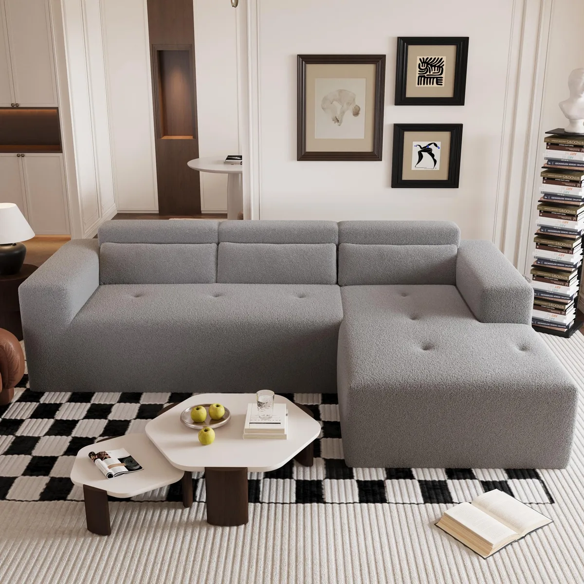 tuphen tuphen 109'' Modular Sectional Sofa Teddy Fabric Grey — product photo