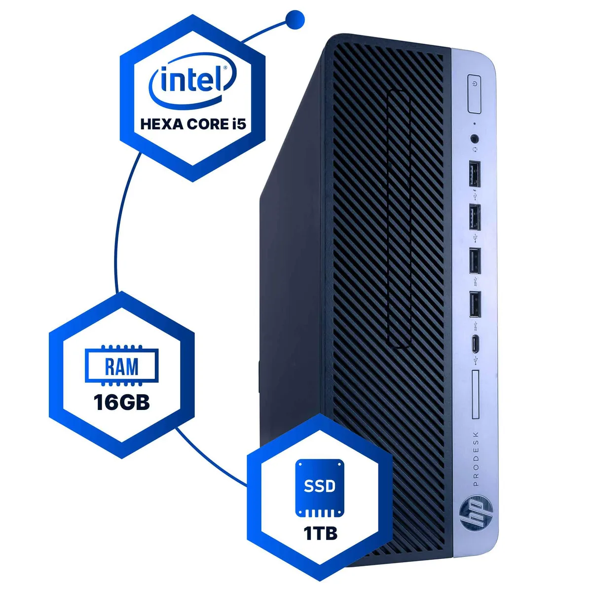 HP HP ProDesk 600G4 desktop PC Intel Core i5-8500 3.2GHz 16GB DDR4 1TB SSD Windows 11 Pro — product photo