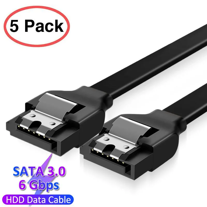 AUBEAMTO AUBEAMTO SATA Cable III 5 Pack 6Gbps 7pin Female to Straight Data Cable with Locking Latch 20 Inch Black — product photo