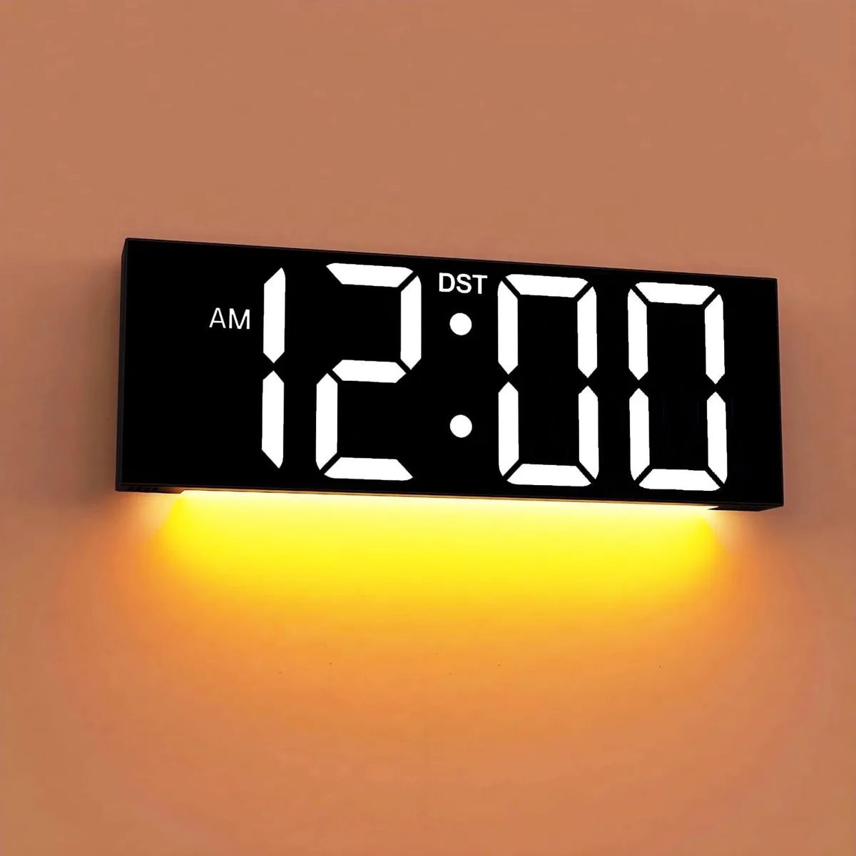 White rectangular digital wall clock, 11.2 by 4 inches, white LED digits, thin frame