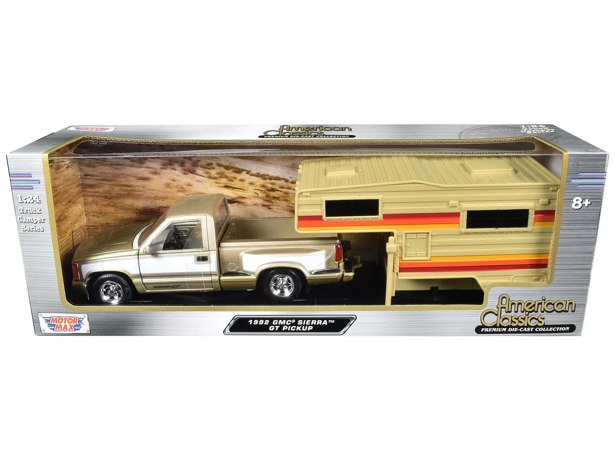MOTORMAX MOTORMAX 1992 GMC Sierra GT Gold Metallic White Camper Shell 1/24 Diecast — product photo