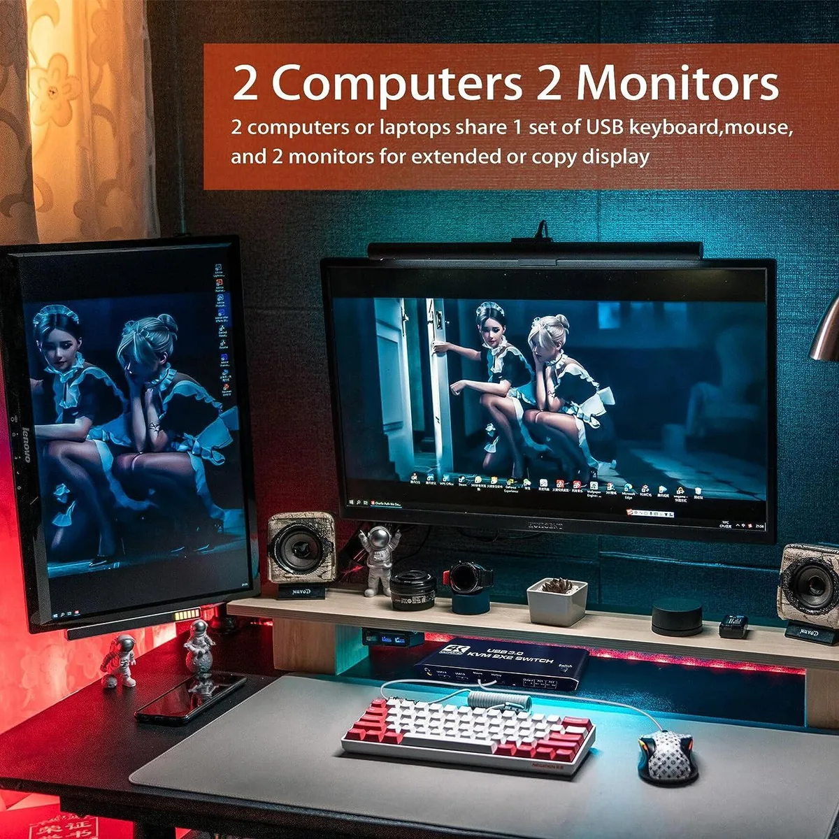 WRIARICH WRIARICH 2×2 HDMI KVM Switch 4K 60Hz Dual Monitor 4 USB 3.0 Audio — product photo