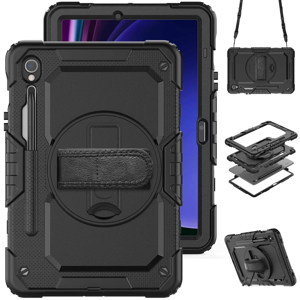Timoom Timoom Heavy Duty Case with 360° Kickstand &amp; Straps for Samsung Tab S10/S9 10.9-11" Black — product photo