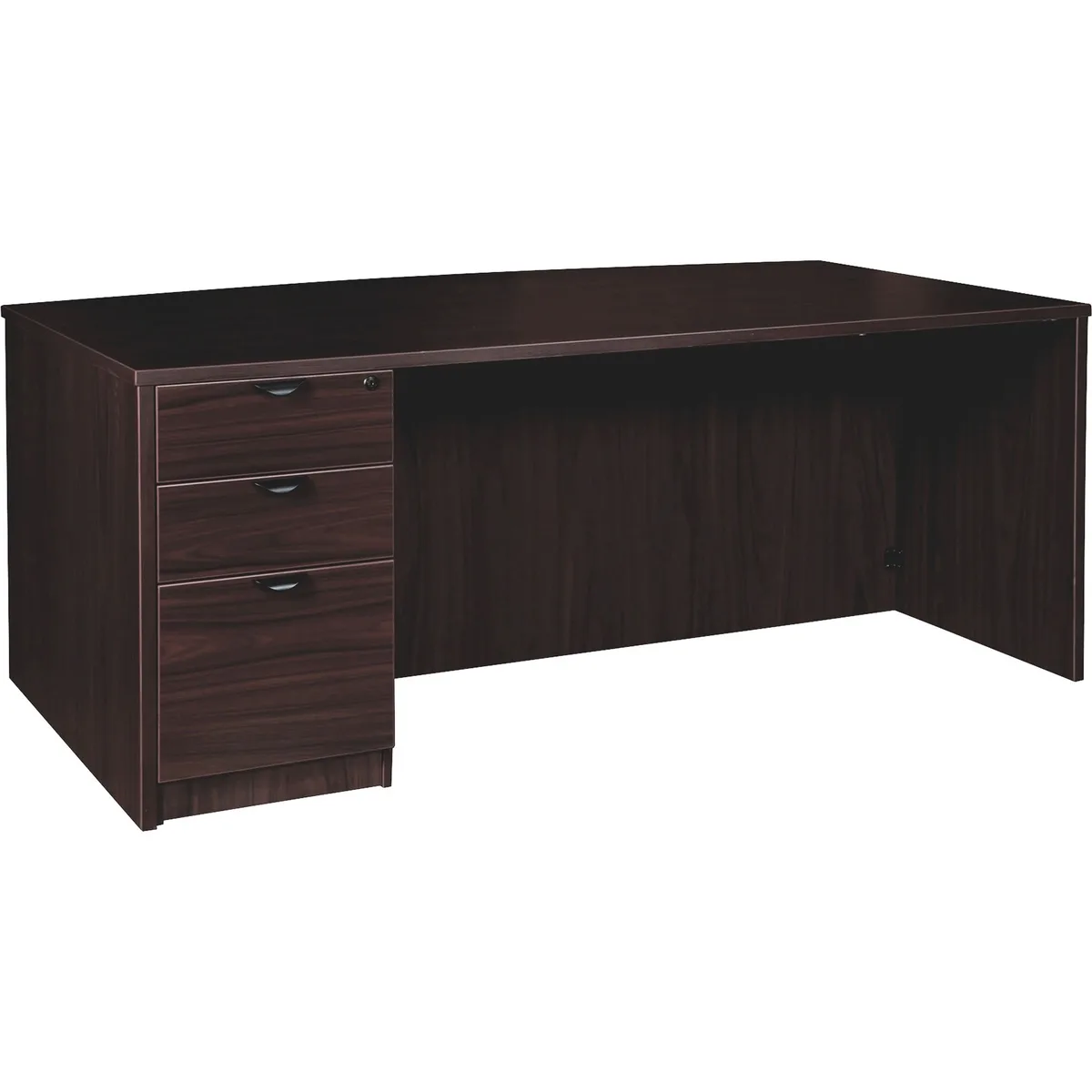 Lorell Lorell PD4272LSPBES Prominence 2.0 Espresso Left-Pedestal Bowfront Desk 72"W 42"D 3-Drawer office furniture — product photo