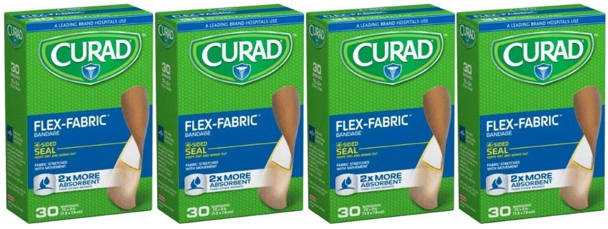  Curad Flex-Fabric bandages 3/4 x 3 in 30 count pack of 4 — product photo