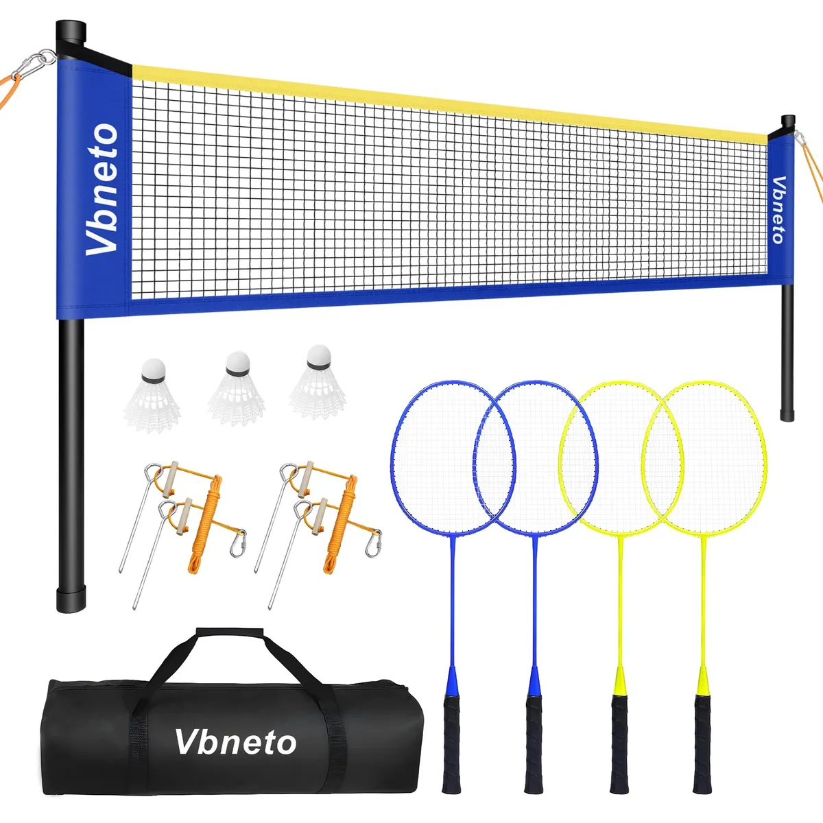  Vbneto Badminton Set 20ft x 5.1ft 4 Rackets 3 Shuttlecocks 6 Poles Carry Bag — product photo