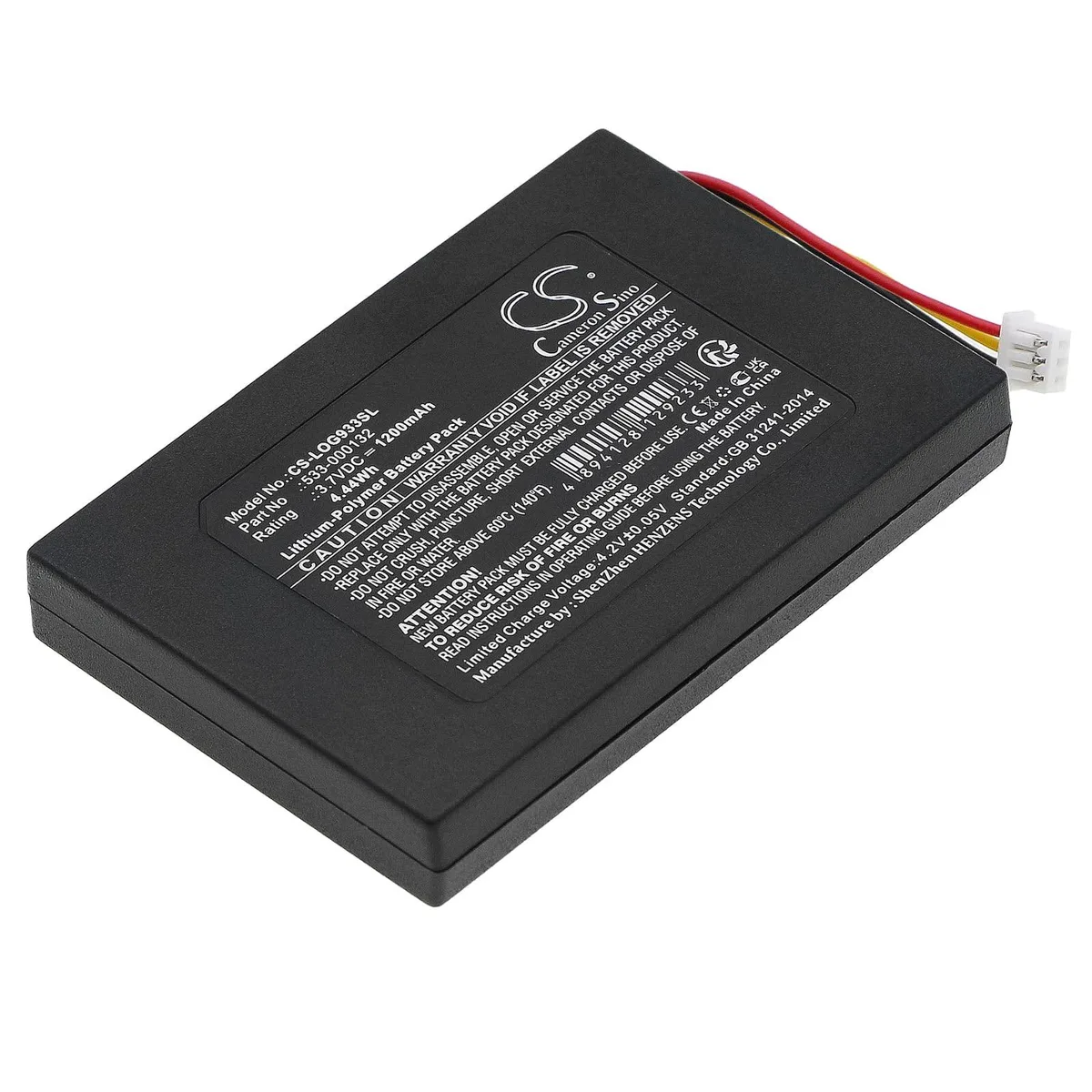 Rectangular lithium-ion battery pack with flat connector, dark grey finish