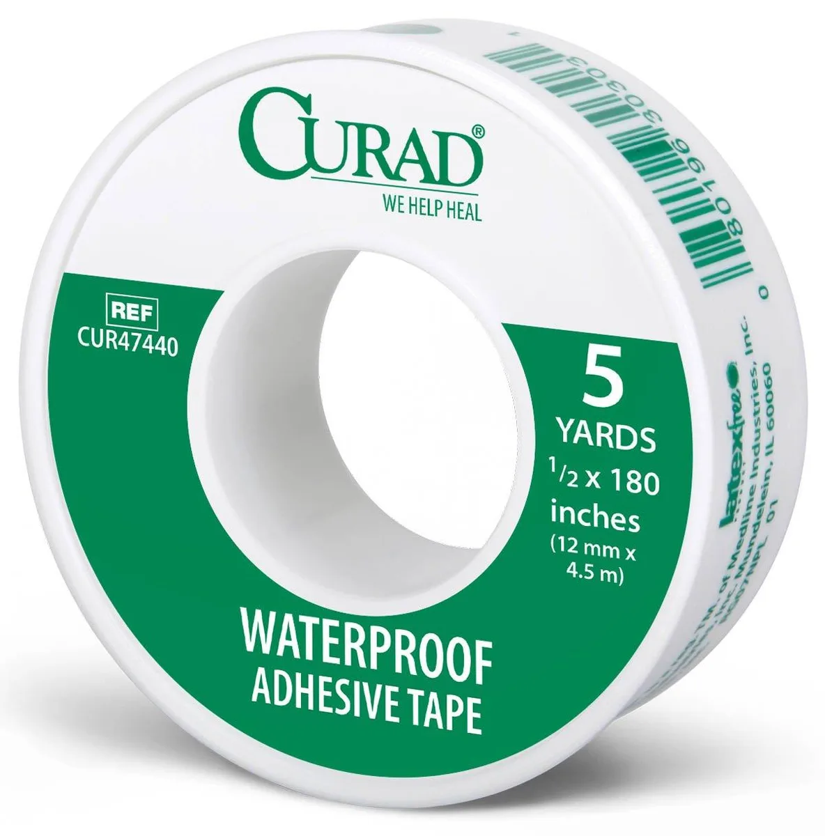White waterproof tape roll in rectangular box, 5-yard length