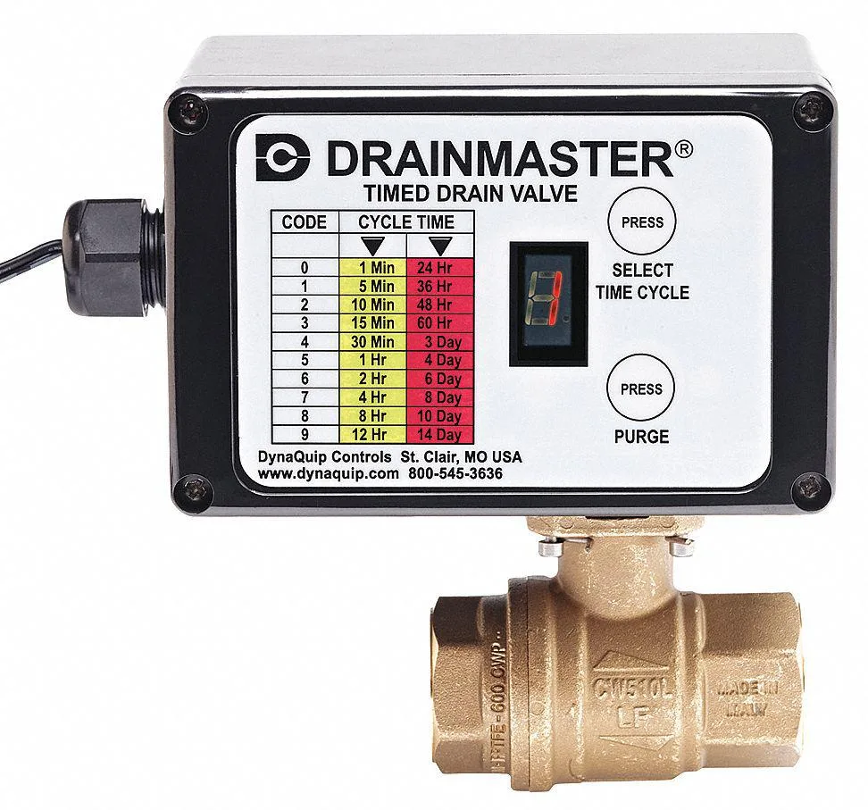 Brass timed auto drain valve with NEMA 4 enclosure, 3/4 inch ports