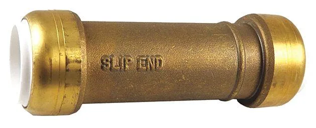 Brass push-fit coupling, cylindrical, shiny gold finish