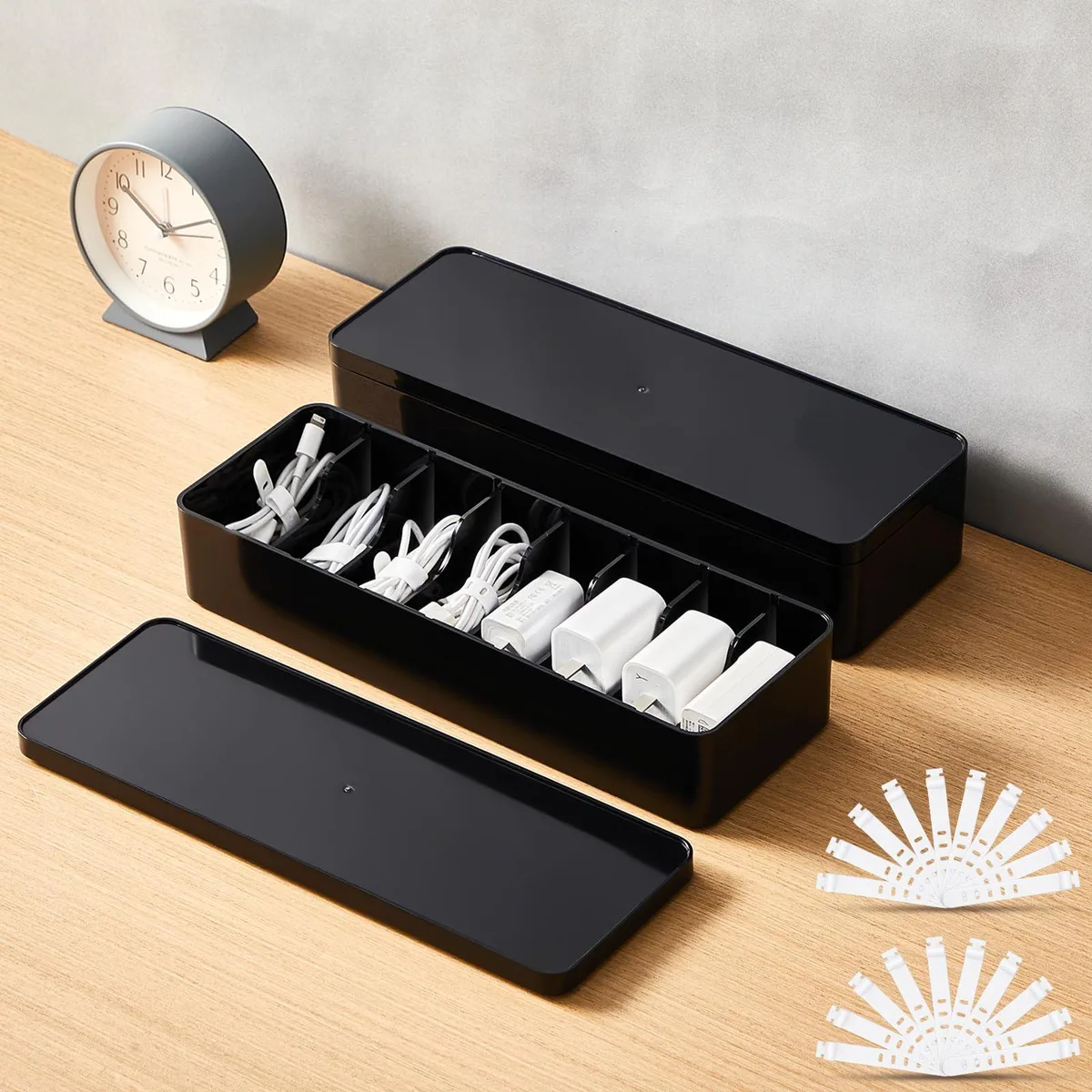  Tatuo 2 Pcs Cable Organizer Box with 20 Wire Ties Black — product photo