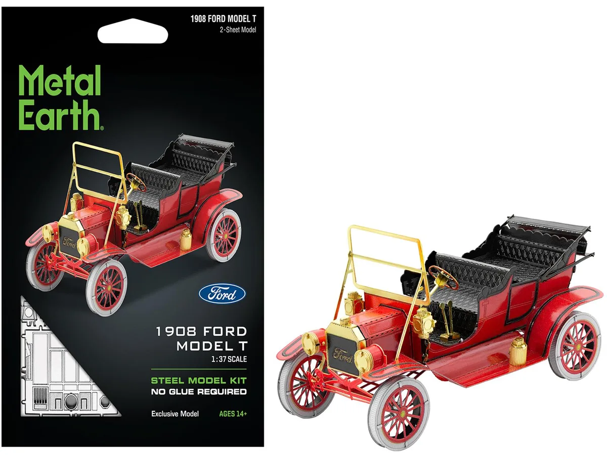 Metal Earth Metal Earth 1908 Ford Model T Red Moderate Difficulty Steel Model Kit hobby collectible — product photo