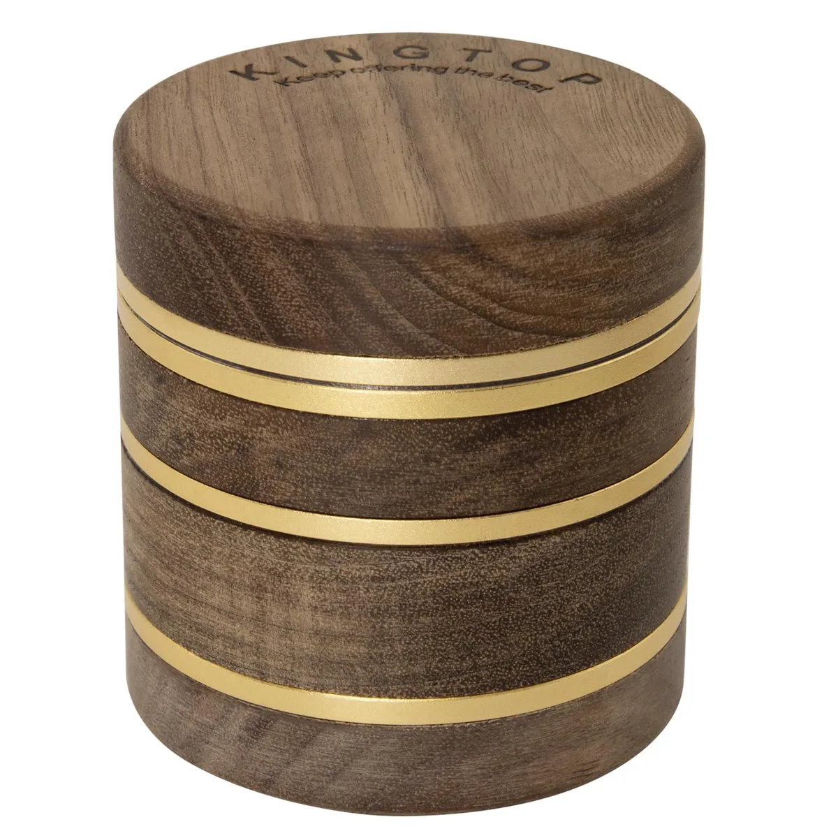 Small walnut wood and aluminium spice grinder, 2.5 inches high, magnetic lid, no sifting screen