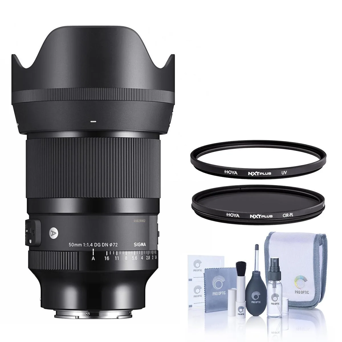 SIGMA SIGMA 50mm f/1.4 DG DN Art Sony E Bundle Hoya 72mm UV CPL Filters Cleaning Kit camera lens — product photo