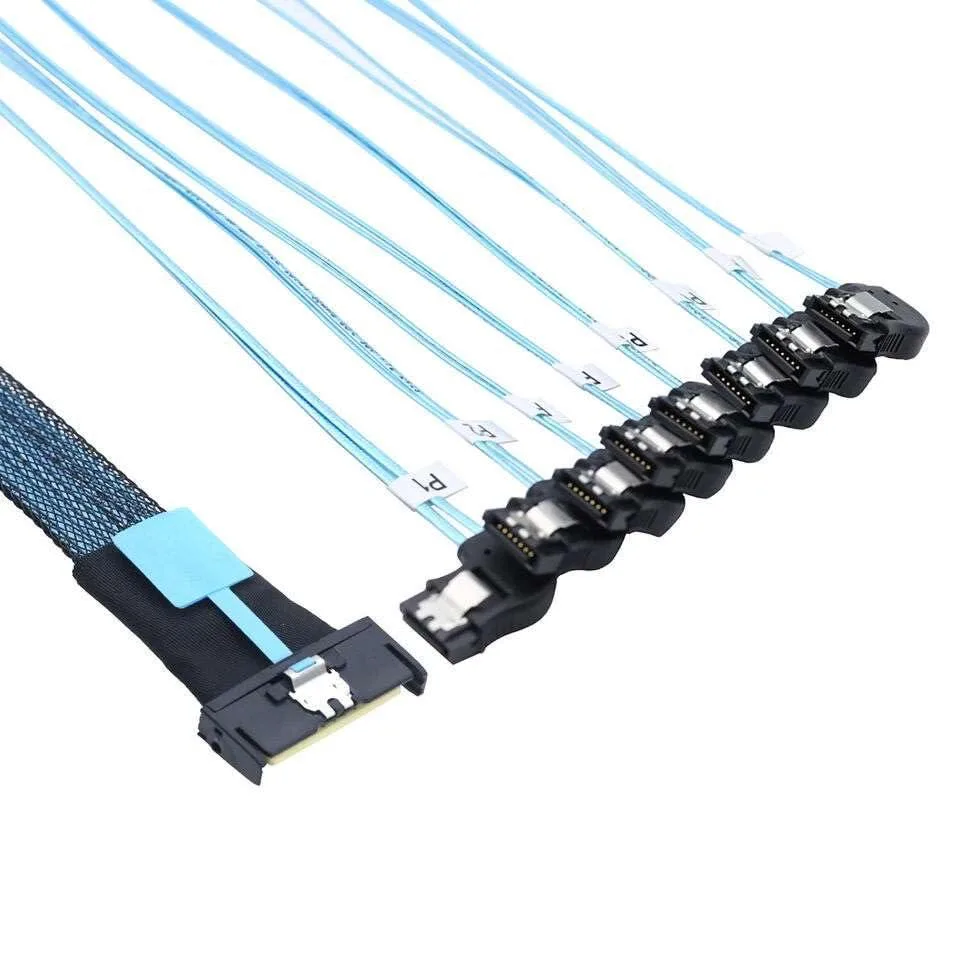 Vszerda Vszerda MCIO SFF-8654 8i PCIe 5.0 to 8x SATA 7P Right Female Cable 80cm — product photo