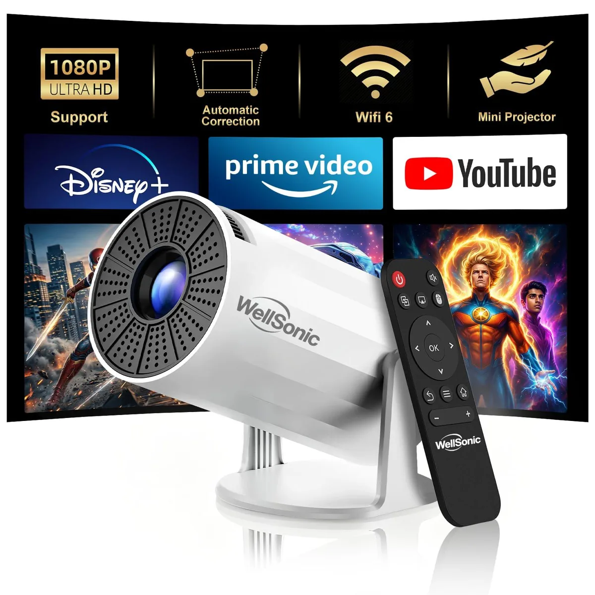  WellSonic X8 Max business projector 4200 lumens 1080p 210° rotation — product photo