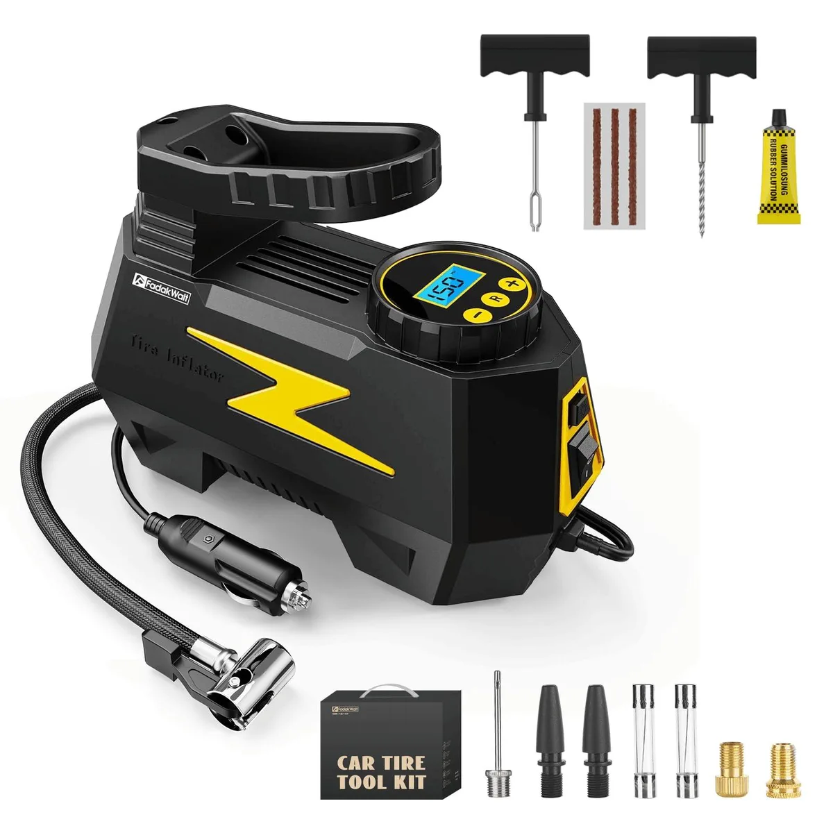 KEHIPI KEHIPI Tire Plug Repair Kit with 12V Inflator (yellow pump) — product photo