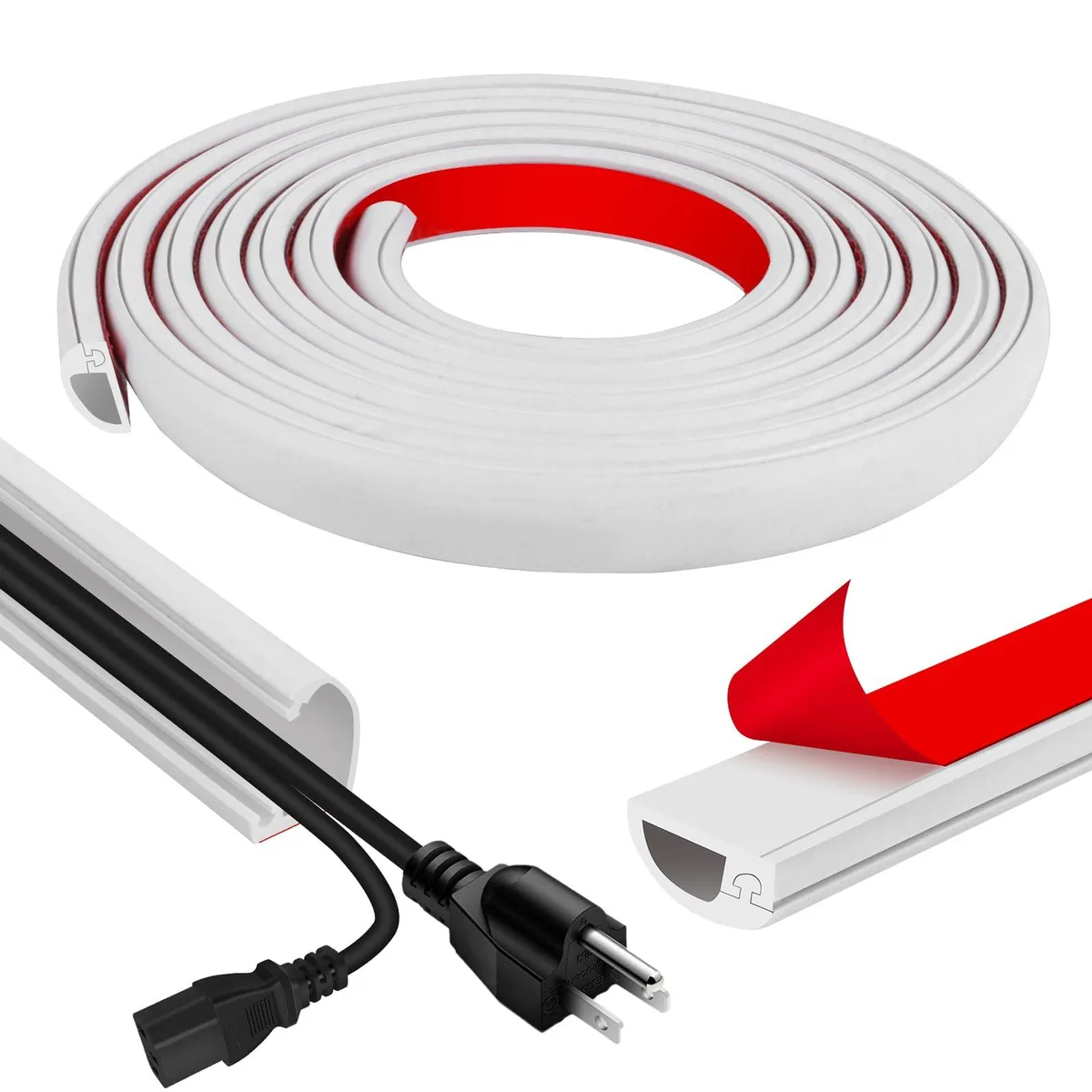  JAHOMFAI Cord Cover 118in Self-Adhesive White 0.63" Wx0.31" H — product photo