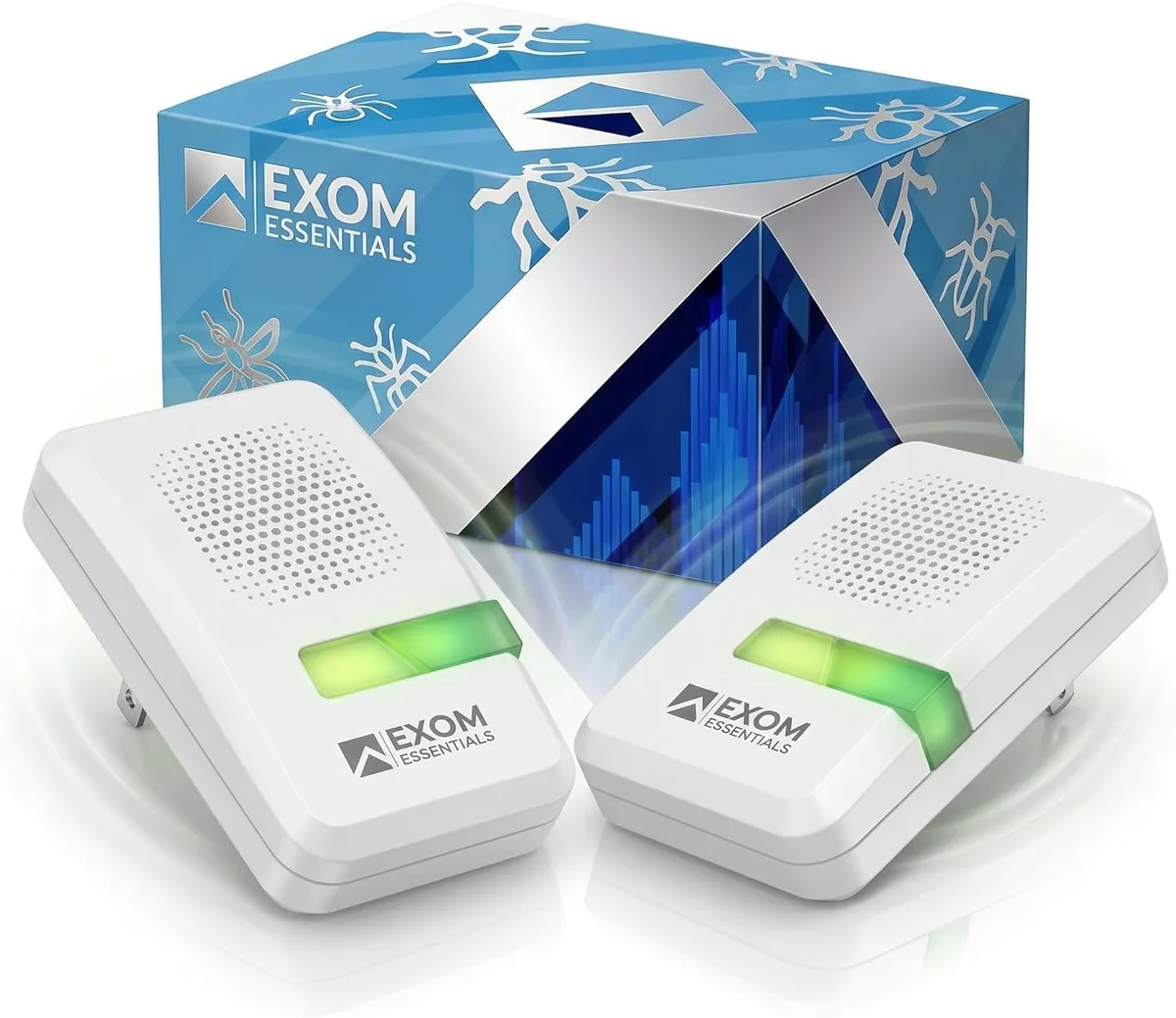 Two compact white plug-in pest repellers with wall-prong design