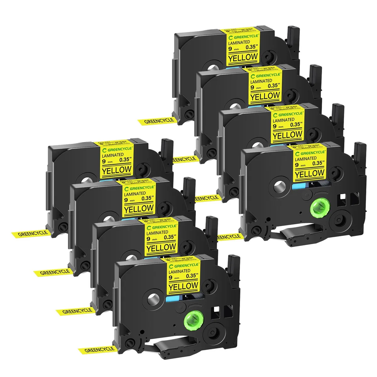 GREENCYCLE GREENCYCLE TZe-621 9mm Black on Yellow Laminated Tape 8 Pack labelmaker — product photo