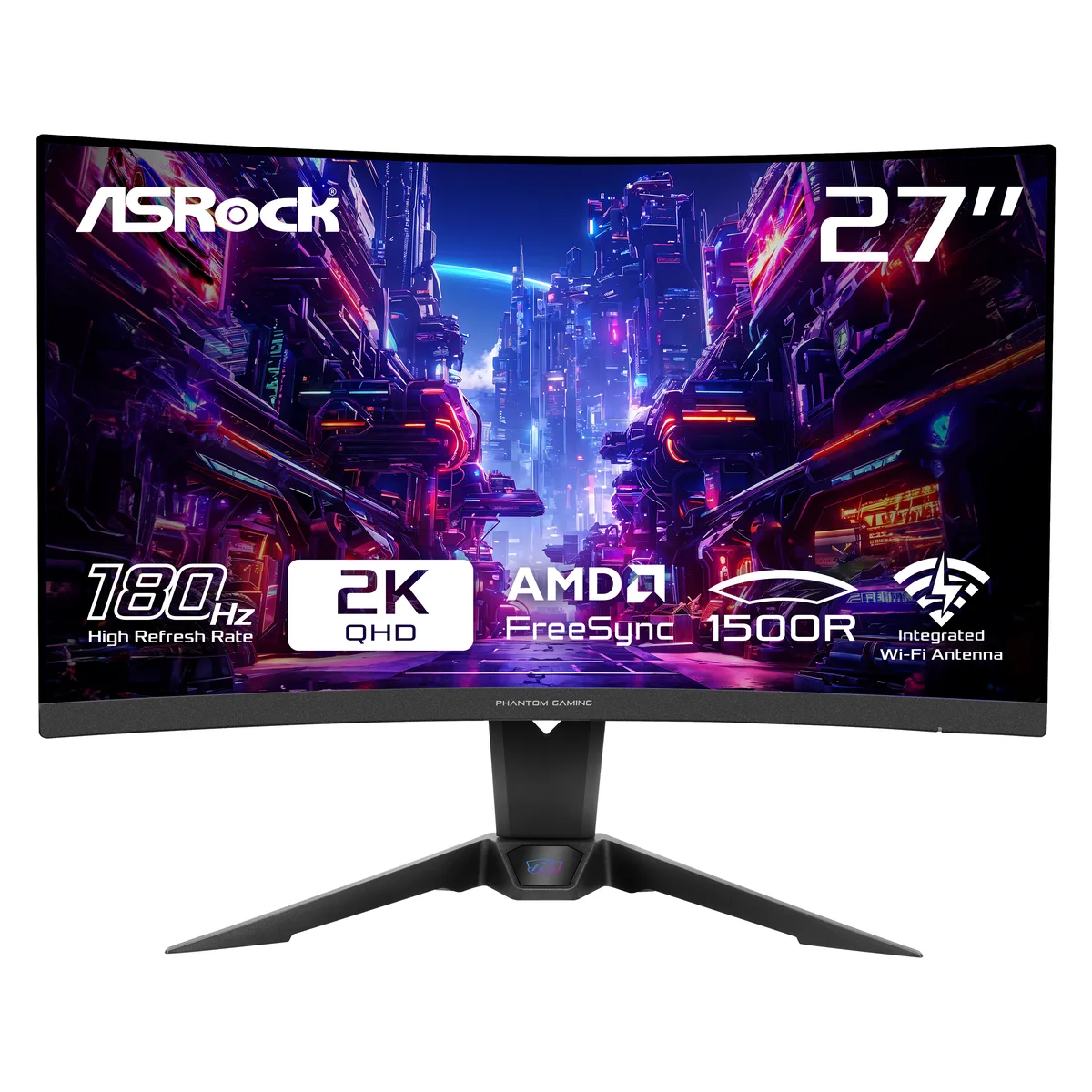ASRock Phantom Gaming ASRock Phantom Gaming PG27QRT2A 27" QHD 180Hz 1ms 1500R curved gaming monitor — product photo