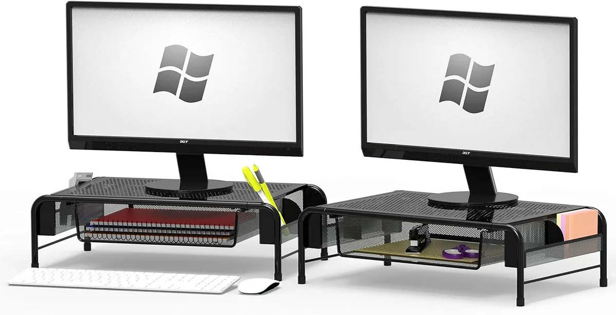 PISKEKAT PISKEKAT 2PK Metal Desk Monitor Stand Riser with Organizer Drawer — product photo