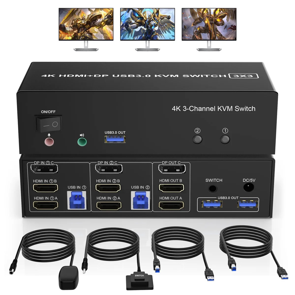 Vszerda Vszerda DKM203B-02-USB3.0-CZY 2 HDMI + 1 DP KVM Switch — product photo
