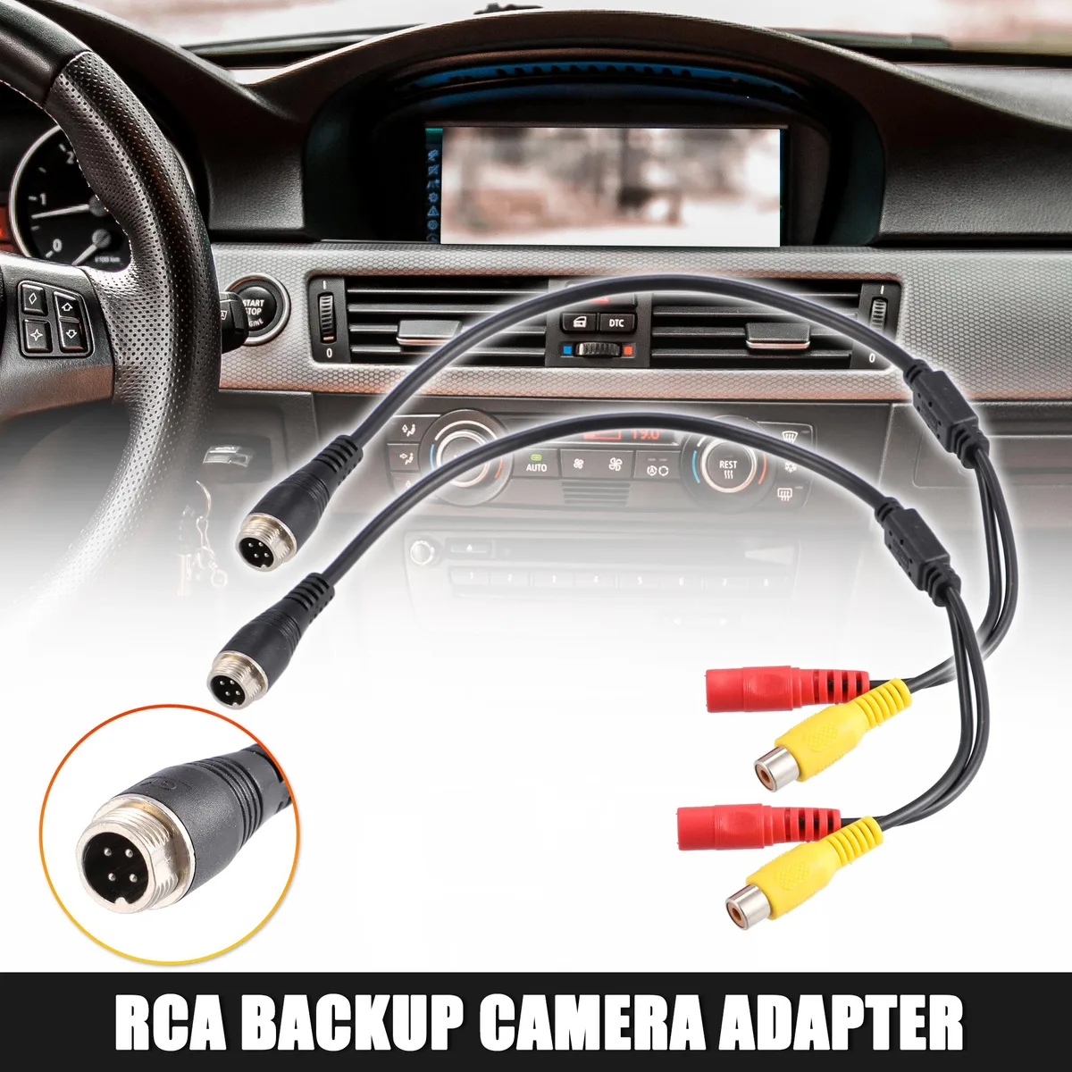 Unique-Bargains Unique-Bargains 2pcs Car Camera Adapter 4 Pin to RCA M12 Male to Female 30-40cm — product photo