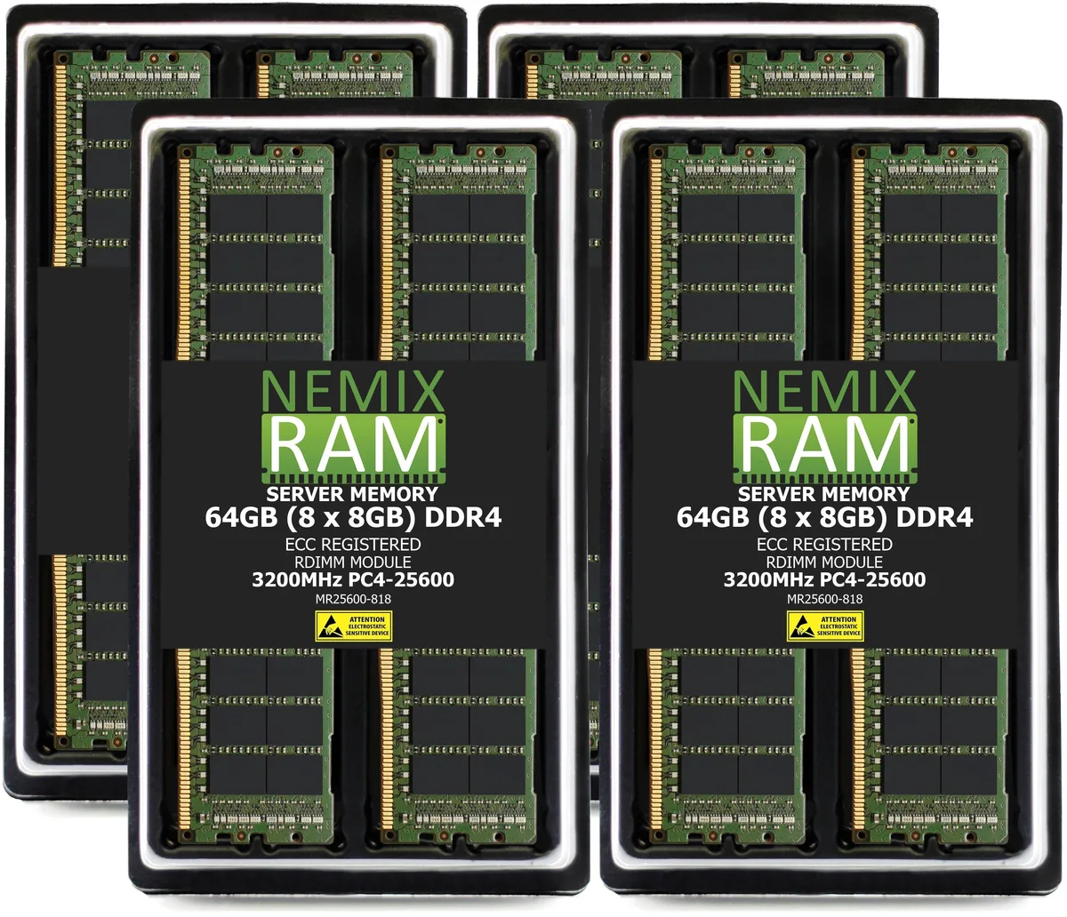 NEMIX RAM NEMIX RAM 64GB (8x8GB) DDR4 3200 PC4-25600 CL22 1Rx8 1.2V 288-pin ECC Registered RDIMM memory upgrade — product photo