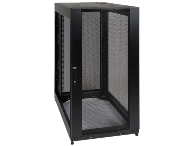 Tripp Lite 25U wall-mount server rack enclosure, black metal frame with vented top panel, front and rear doors, no side panels