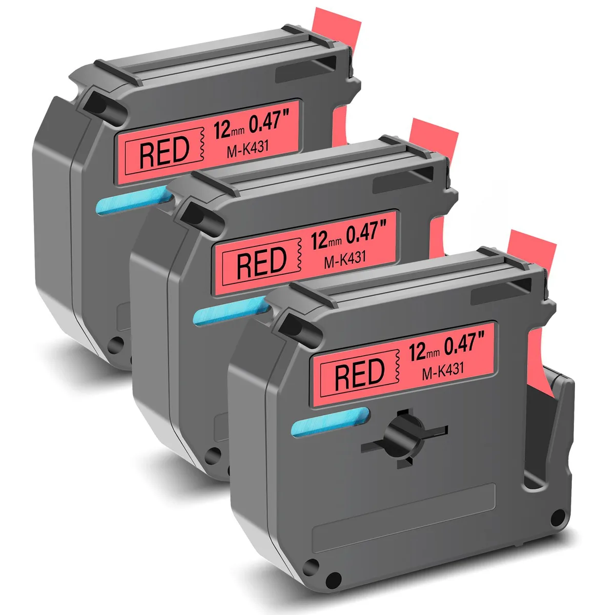 GREENCYCLE GREENCYCLE MK-431 Label Tape 12mm Black on Red 3 Pack — product photo