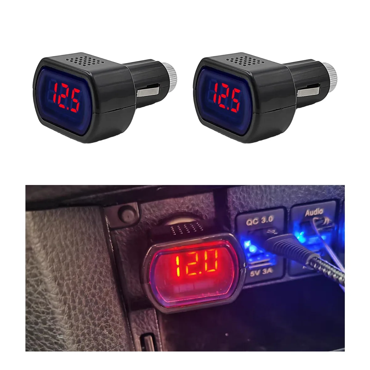  Car LED Cigarette Lighter Voltmeter 2 PCS DC 12V 24V — product photo