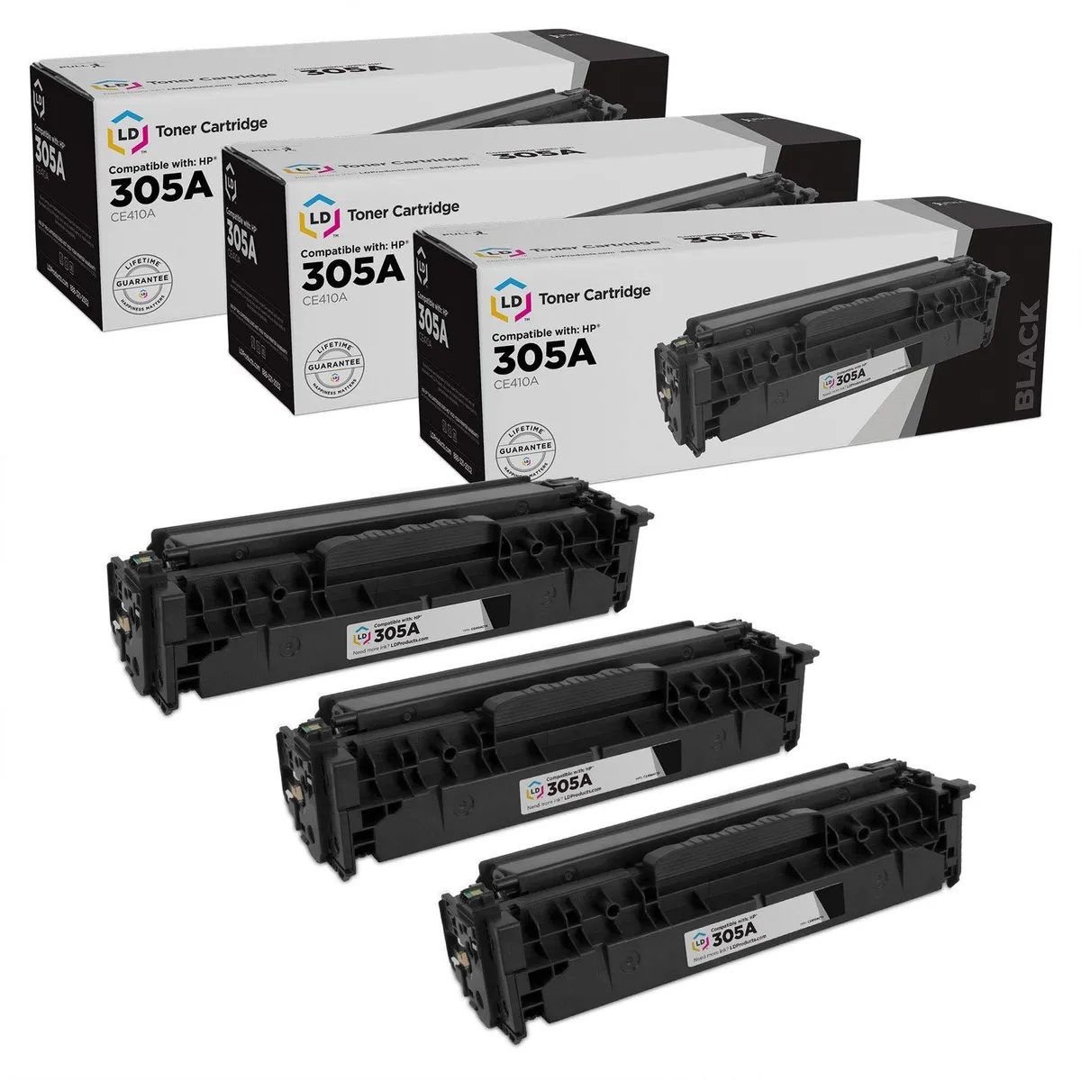 LD Products LD Products HP 305A CE410A Black Toner Cartridge 3-Pack — product photo