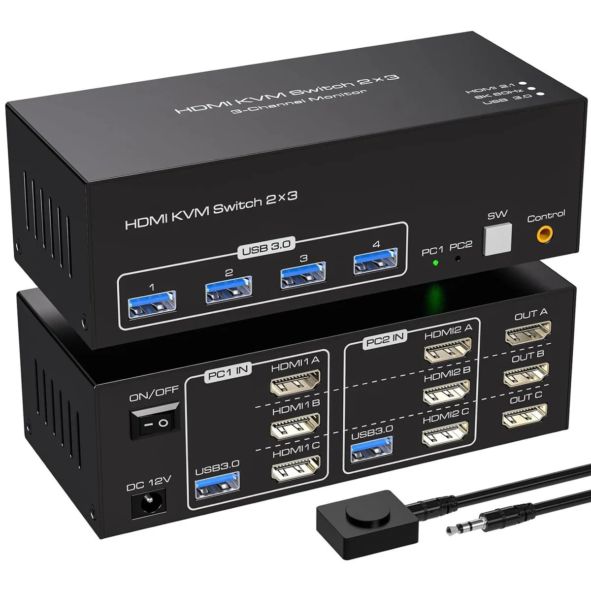 Jansicotek Jansicotek SW231-3HD 8K@60Hz Triple Monitor KVM Switch 2 PC 4 USB 3.0 — product photo