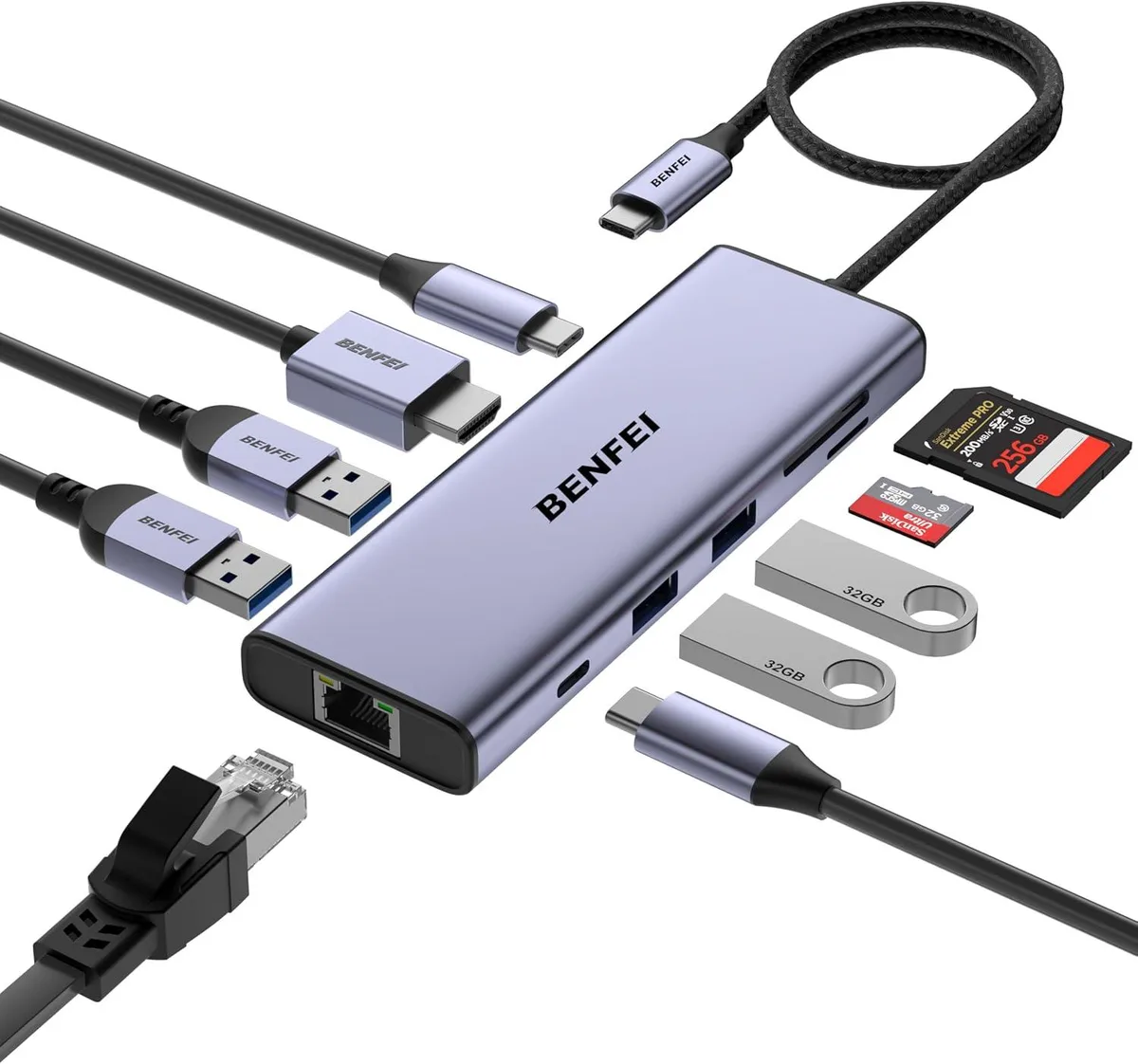 MCHOSE MCHOSE 10-in-1 USB-C Hub 4K@60Hz HDMI Gigabit Ethernet 100W PD 5Gbps USB-C Data 4x USB-A 3.0 SD/TF Reader — product photo