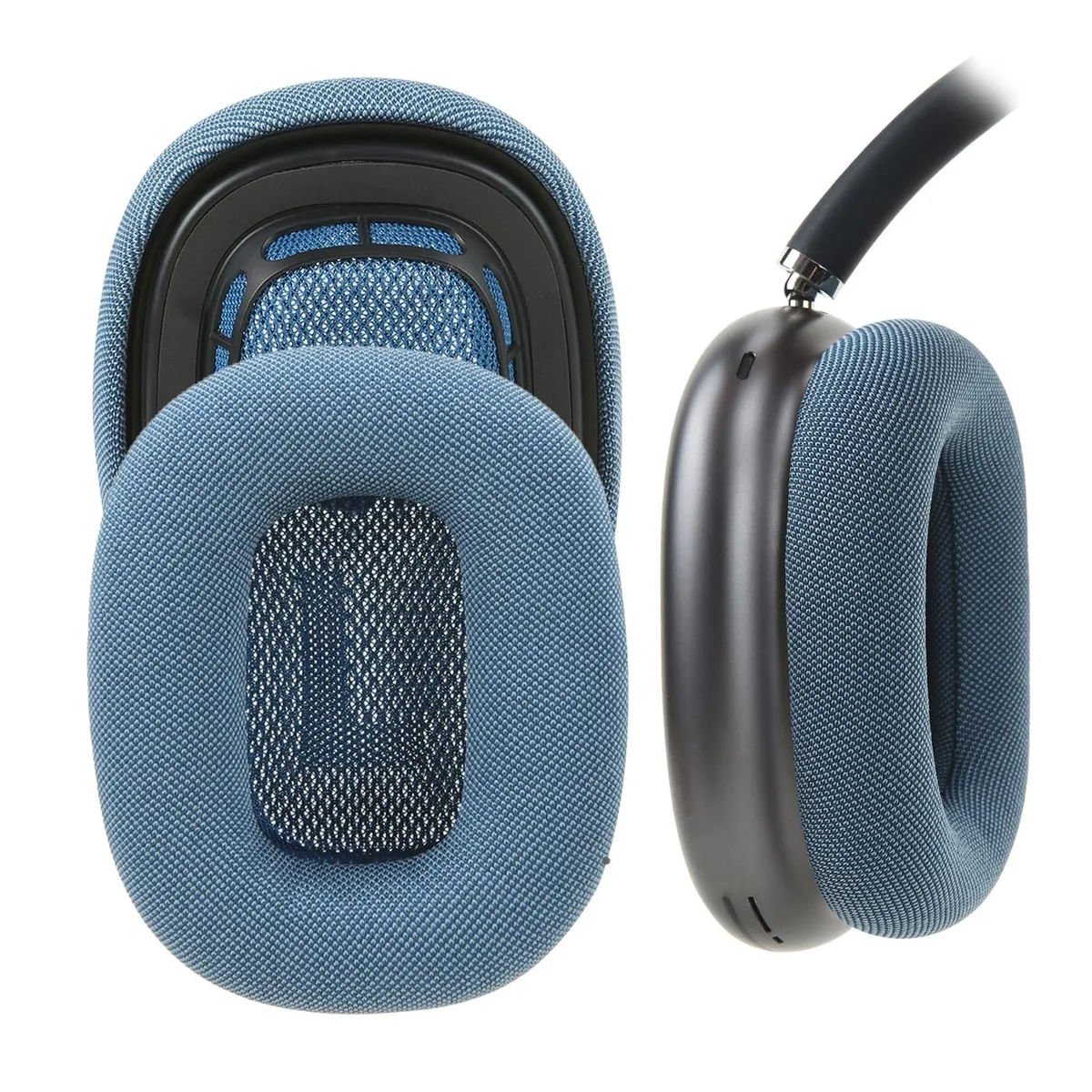 Sky Blue mesh fabric ear cushions with magnetic backing for AirPods Max headphones