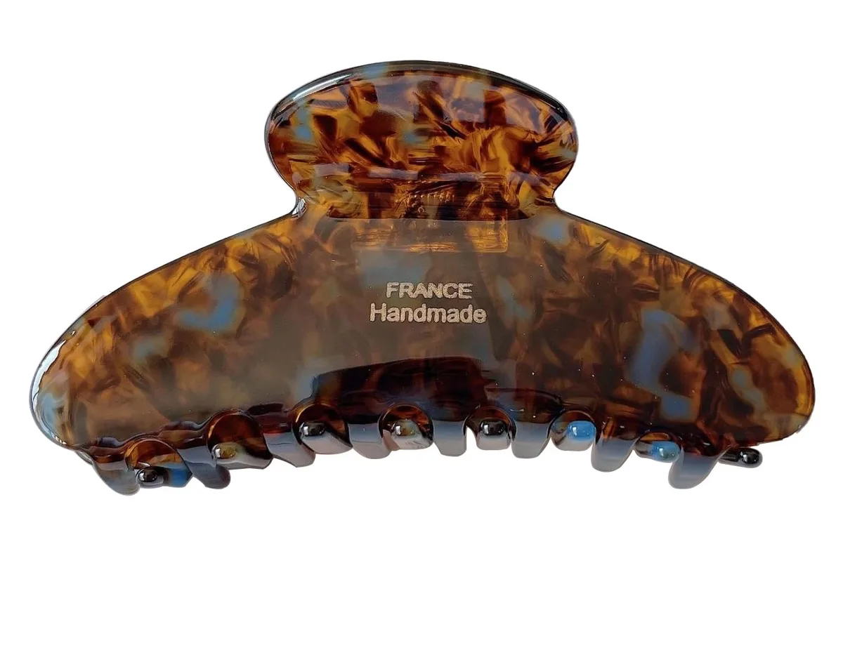 Large brown tortoise-shell cellulose acetate claw clip, 4.1 inches long