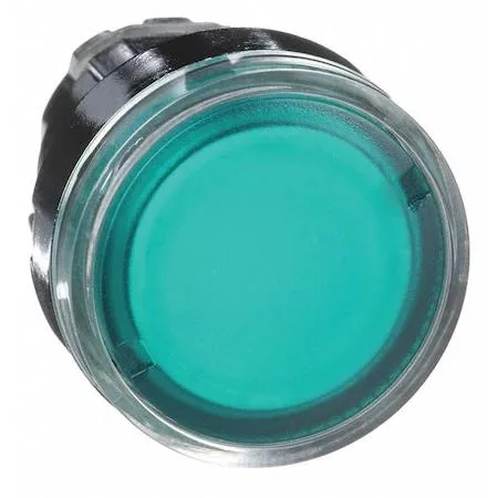 Green 22 mm flush illuminated push button with metal head and bezel