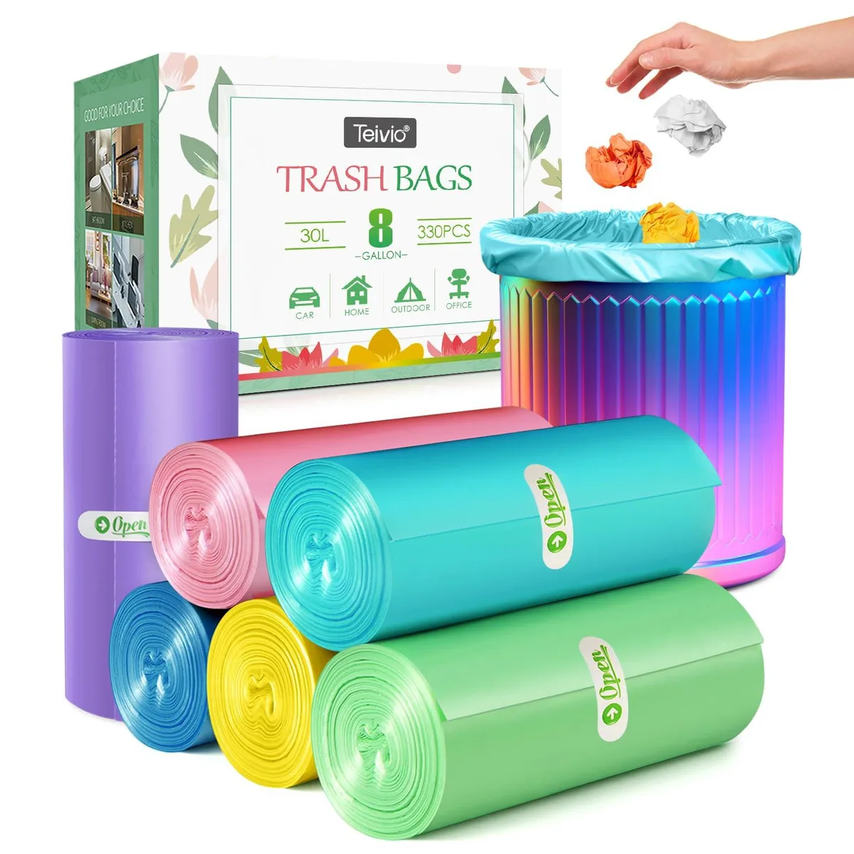 Baldwin 8 Gallon Trash Bags 330 Count White 22×25.5 in — product photo