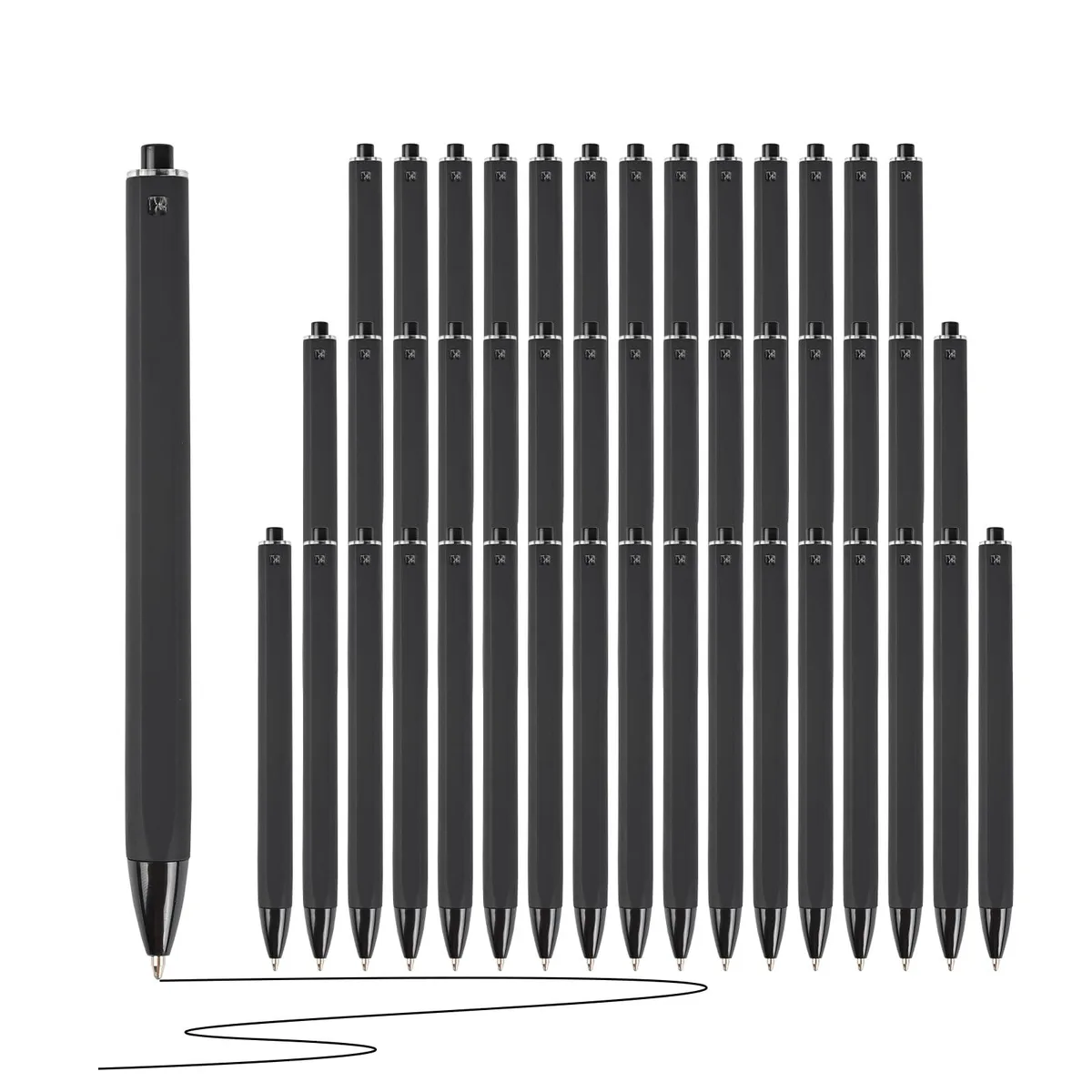 Box of 50 retractable blue ballpoint pens with black ink