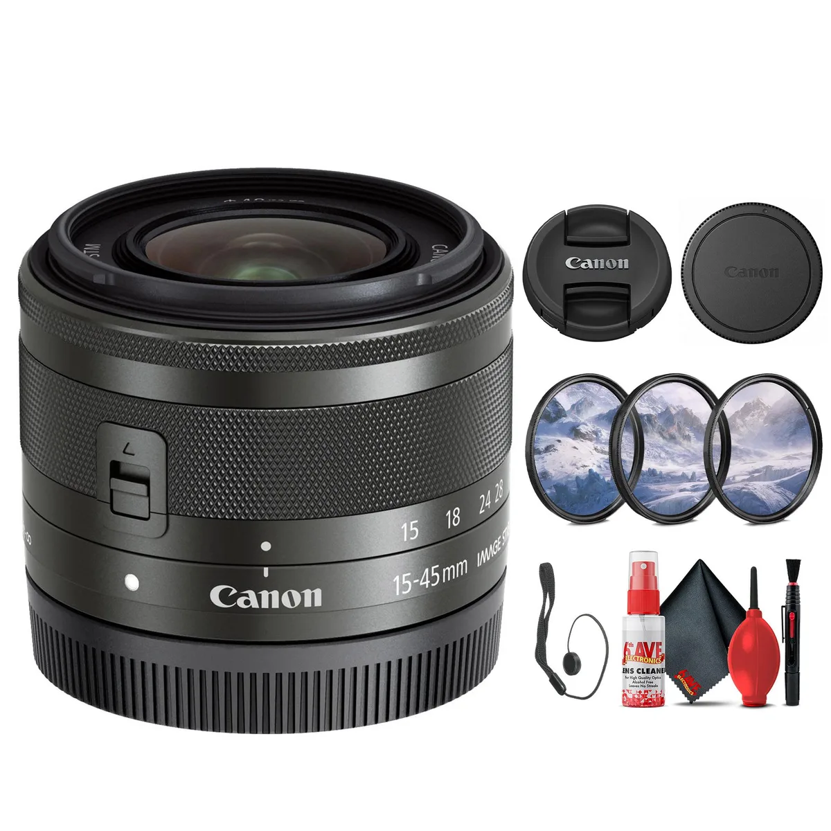 Canon Canon EF-M 15-45mm f/3.5-6.3 IS STM Zoom Lens Graphite Bundle — product photo