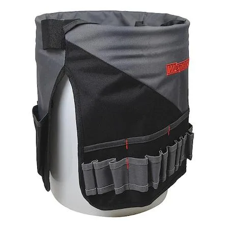 Gray polyester bucket tool organizer with 30 outside pockets fits 5 gallon bucket
