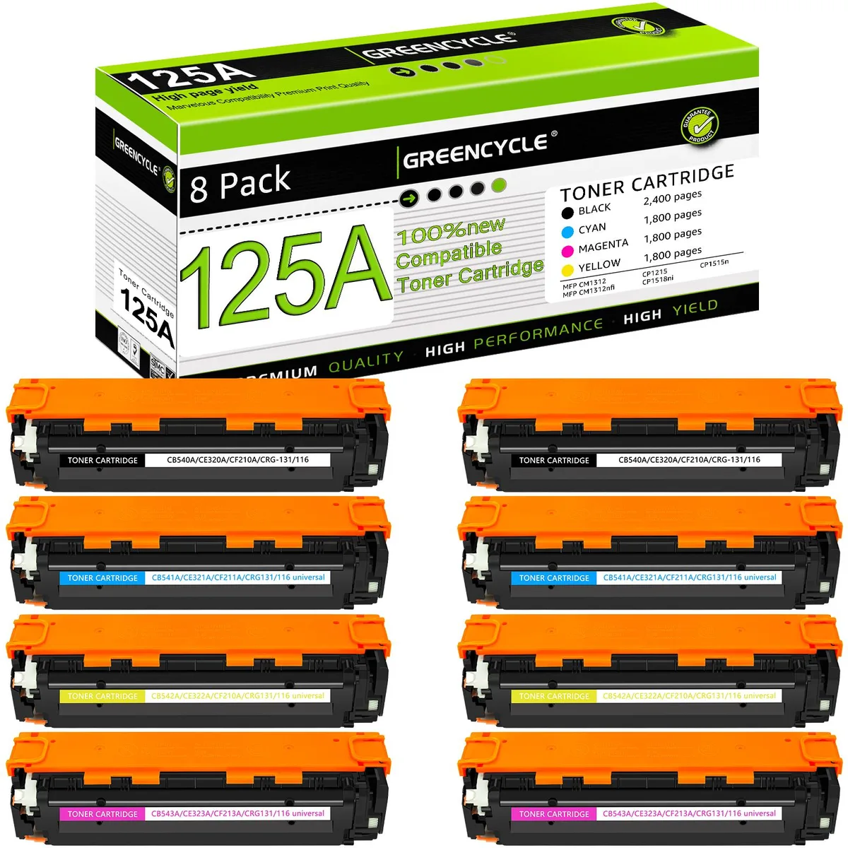 GREENCYCLE GREENCYCLE 125A 8-Pack Toner Cartridge (CB540A/541A/542A/543A) — product photo
