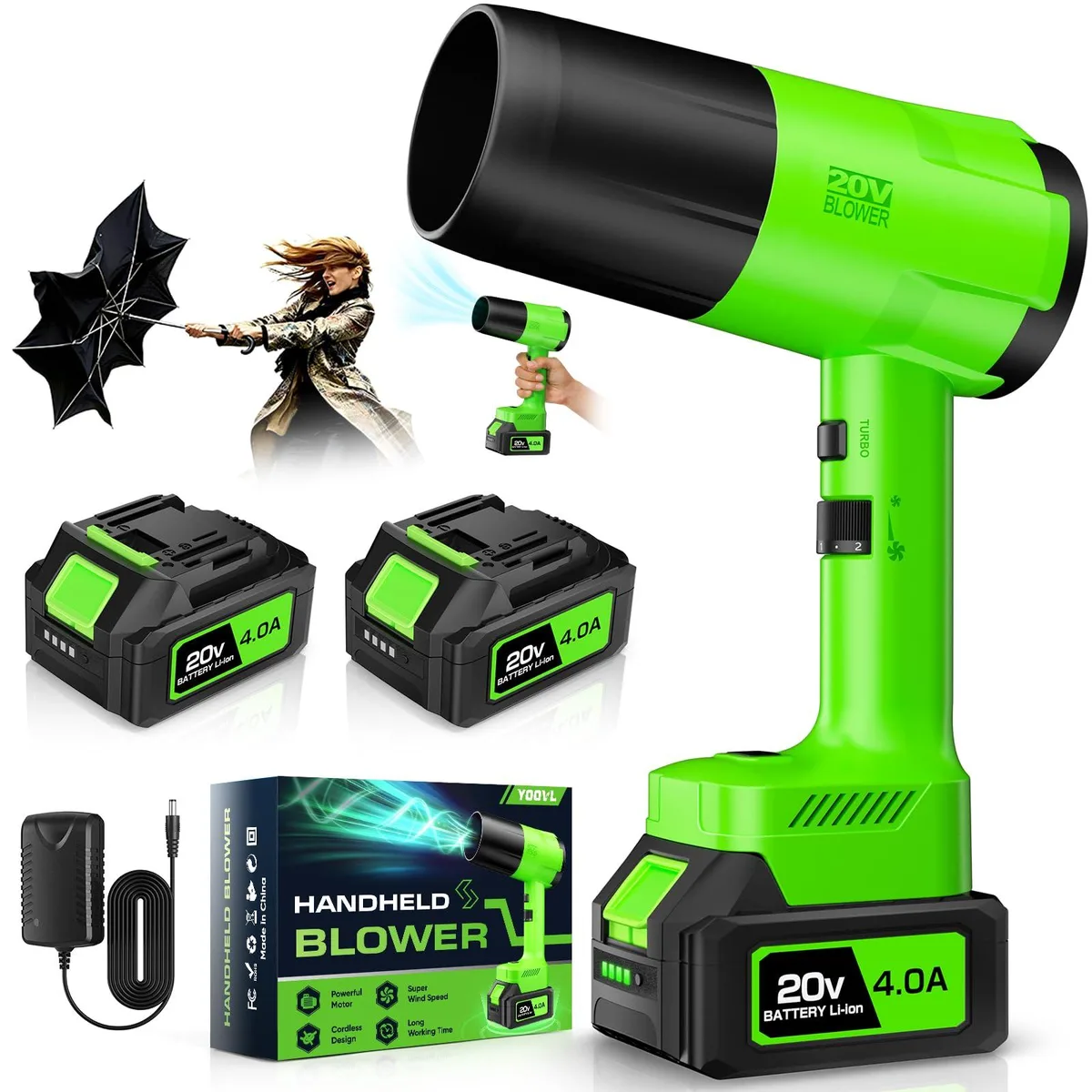  YOOVL Cordless Leaf Blower 2×4.0Ah Battery 48-60 m/s — product photo