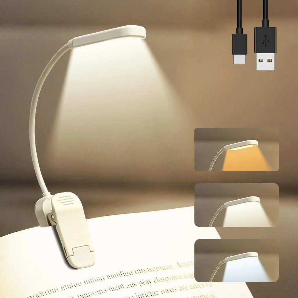 White clip-on book light with flexible gooseneck and 20 LEDs