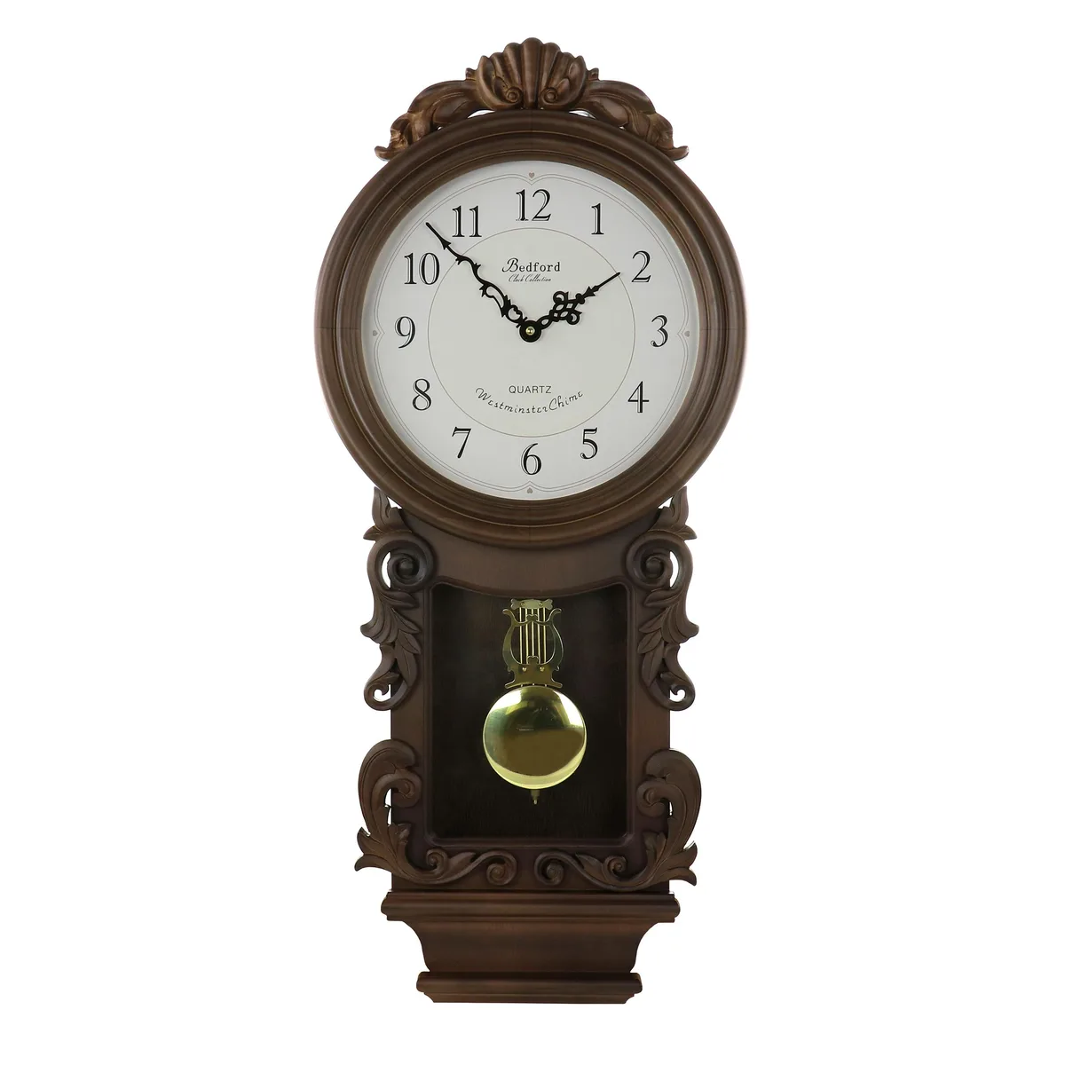 Bedford Clock Collection Bedford Clock Collection 510119805M Chestnut Chiming Pendulum Wall Clock — preces foto